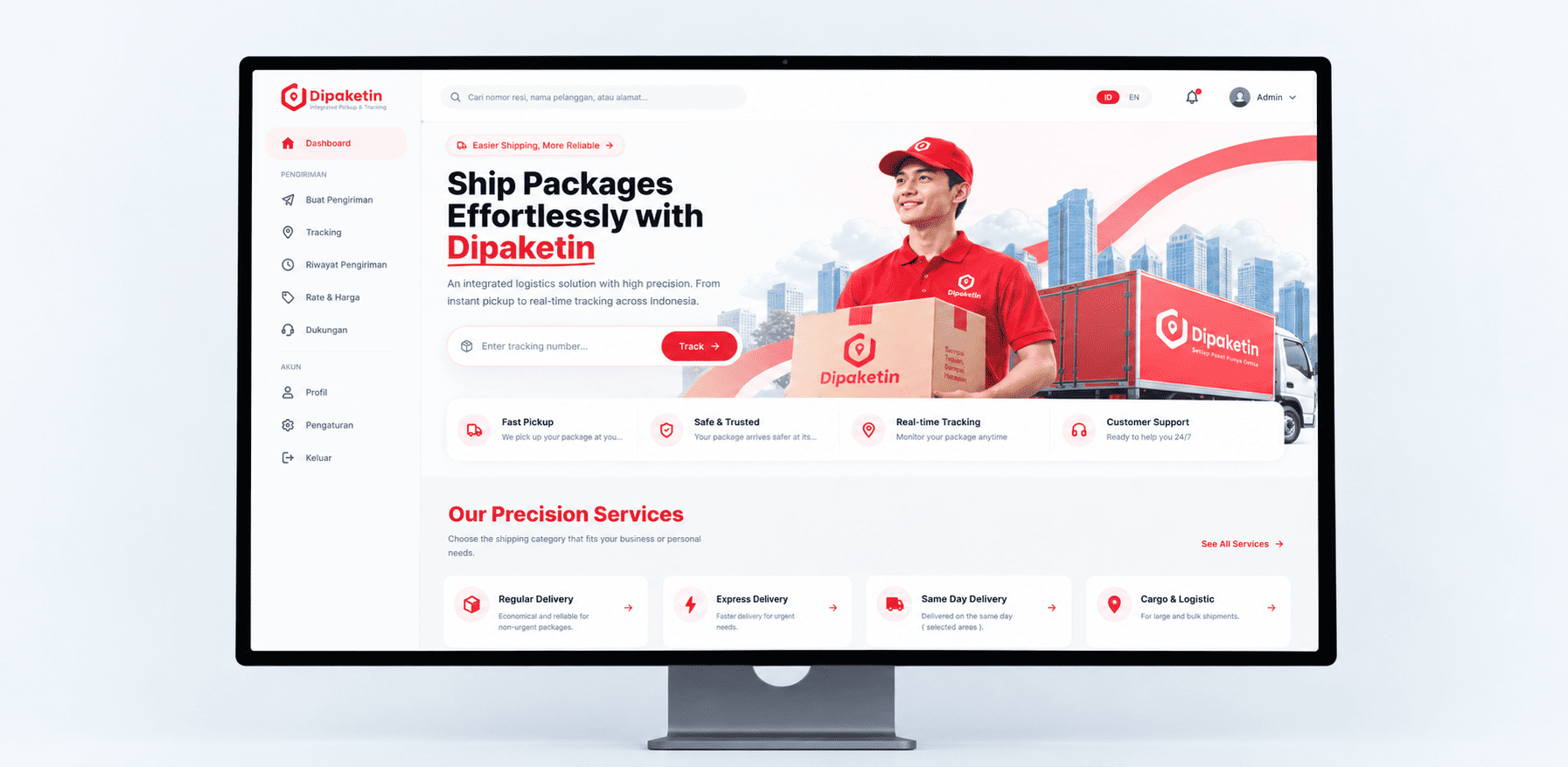 Tampilan Dipaketin di layar desktop