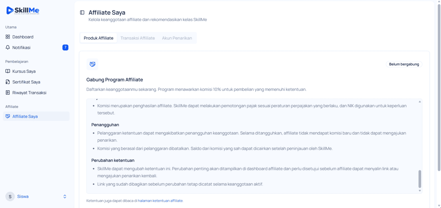 Pendaftaran program affiliate