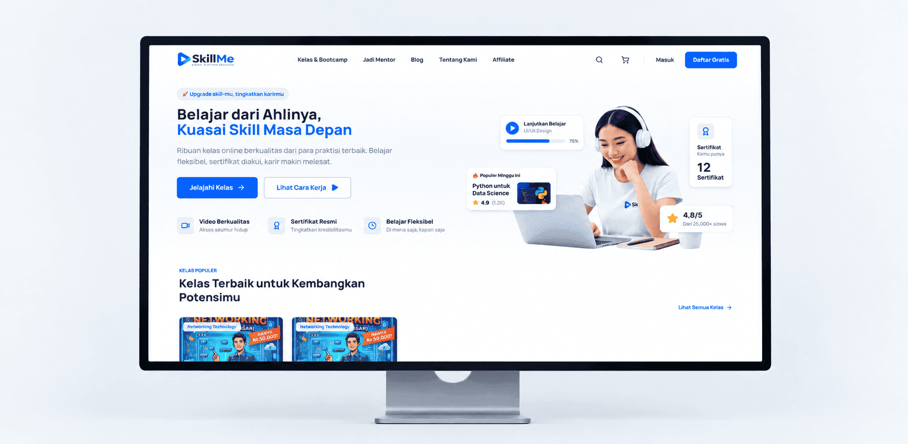 Beranda SkillMe di layar desktop